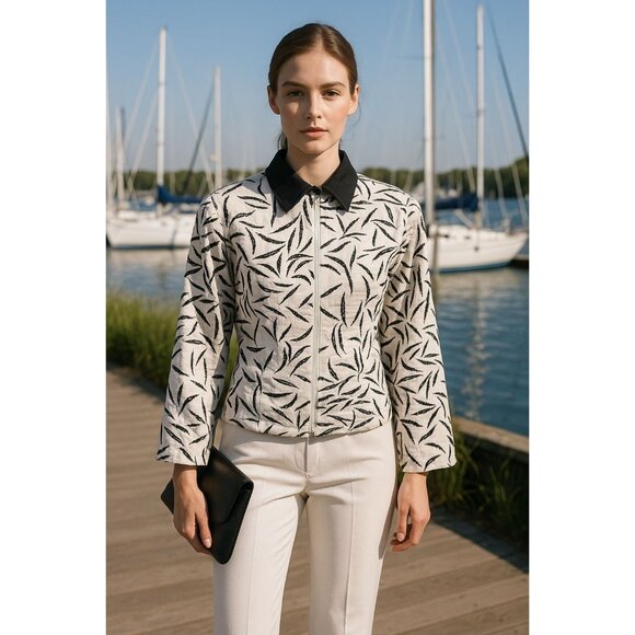 Anage Medium Black White Vintage Silk Jacket Embroidered City Chic Luxury - Picture 7 of 12